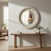 Wooden Carved Round Wall Mirror-Distressed White Finish Mirror, Boho Wall Decor, Indian Accent Mirror for Bedroom or Living Room Home Decor
