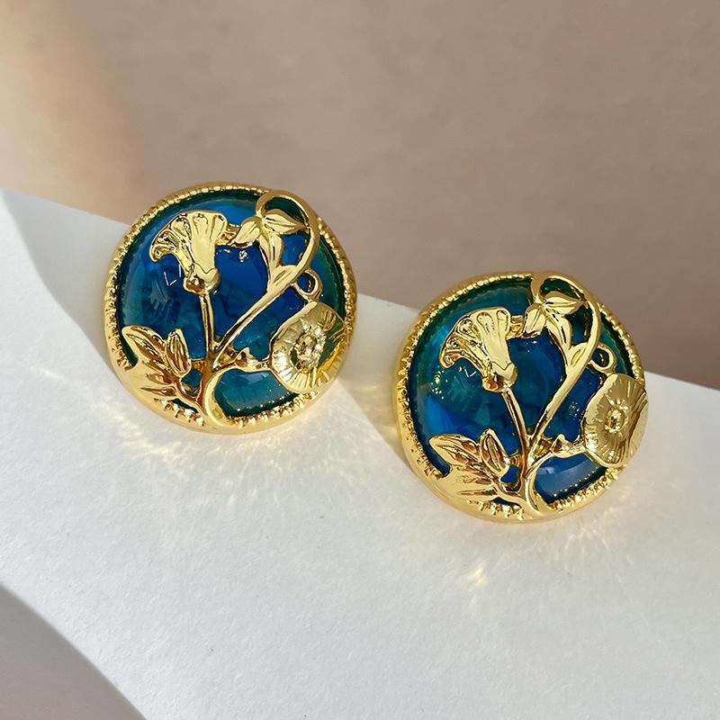Classic Middle Women Girls Enamel Flower Earrings Ear Clip Vintage Elegant Lady High-end Party Banquet Accessories Jewelry