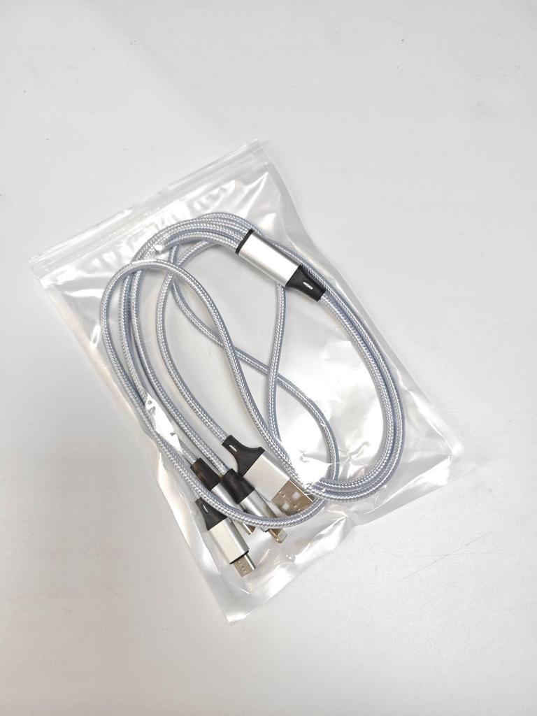 Woven 3-in-1 Mini Charging Cable with Laser Logo for Apple, Huawei, Type-C Devices