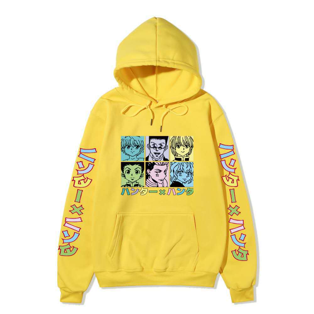 Hunter X Hunter Six Characters Grid Hoodie Color Japanese Sleeve Print Anime Casual Hooded Sweatshirt Pullover