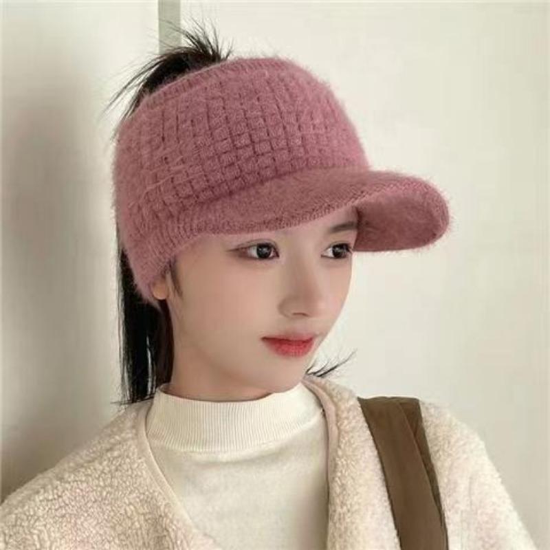 Autumn and Winter Ear Protection Plus Velvet Warm Empty Top Hat with Ponytail and Fashionable Baseball Cap Versatile Women's Cotton Hat New
