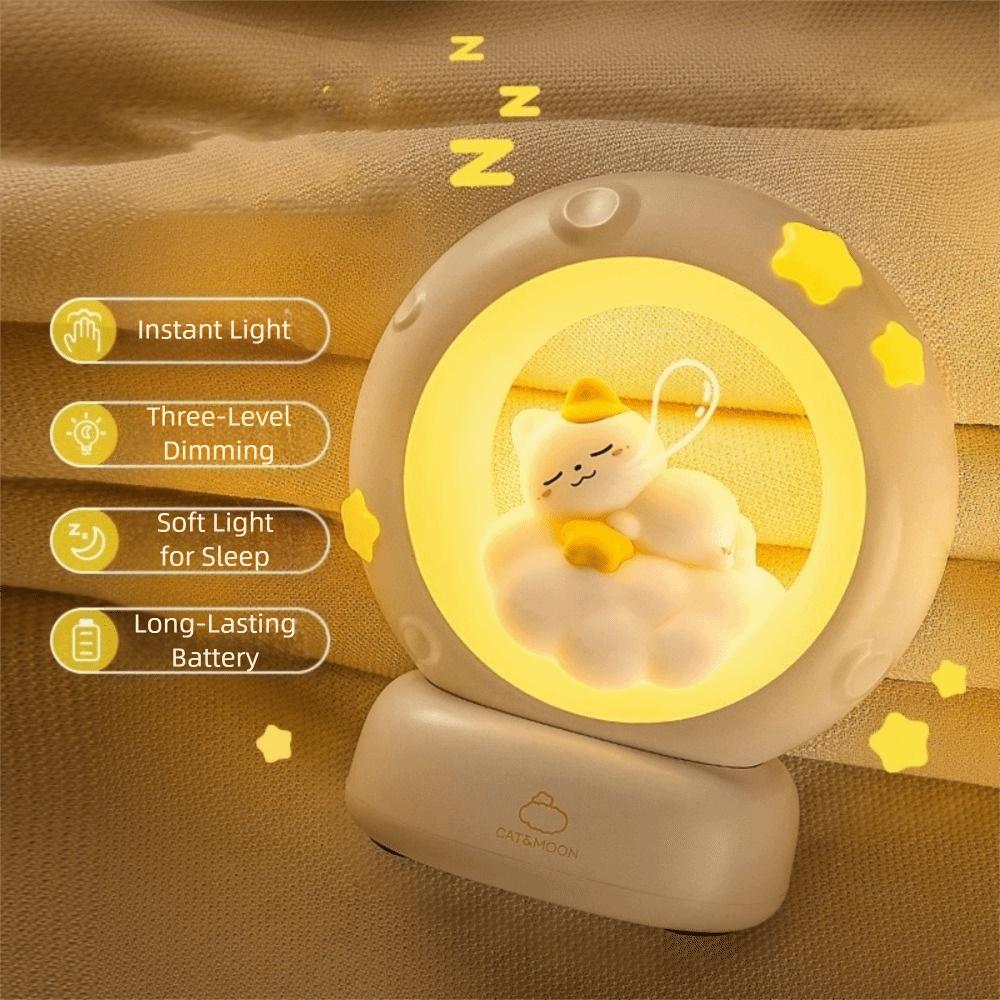 USB Charging Rabbit Cat Night Light Soft Light Adjustable Brightness Moon Cat Light Eye Protection Decorative