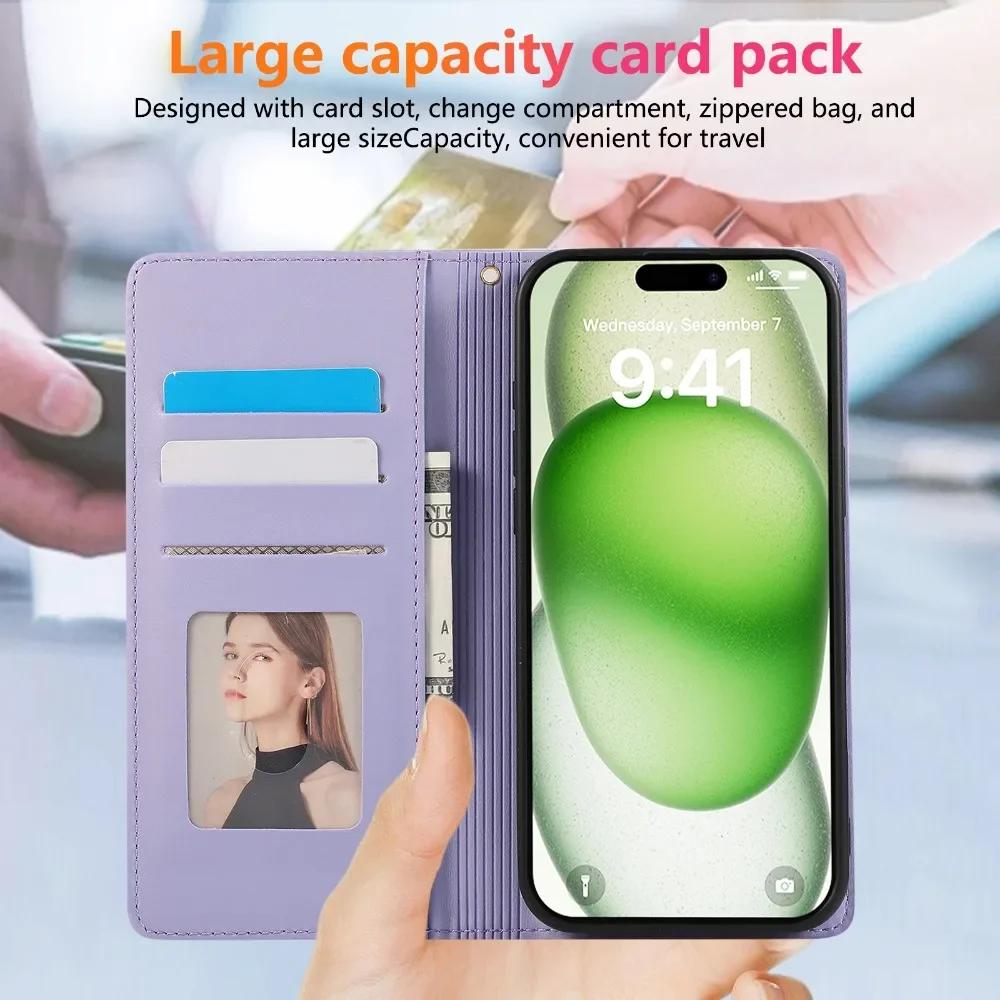 Wrist Strap Leather Wallet with Card Holder Phone Case for IPhone 16 Plus 15 14 13 12 Mini 11 Pro Max XS XR 7 8 Protective Cover