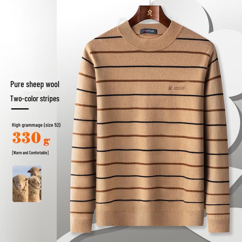 

MONTAGUT Men s Warm Crew Neck Color Block Striped Wool Sweater 3XL/56