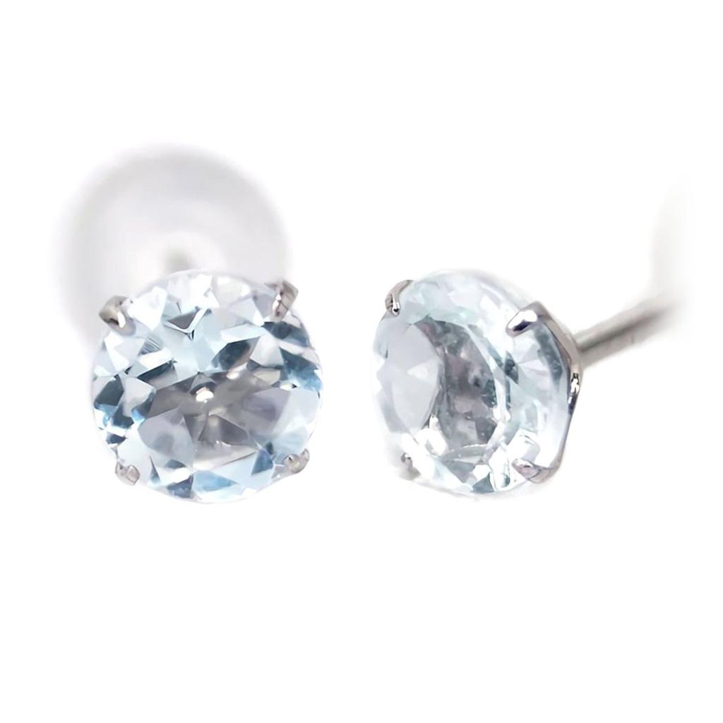 Pt900 Platinum 4mm Stud Earrings with March Birthstone Aquamarine (Pair)
