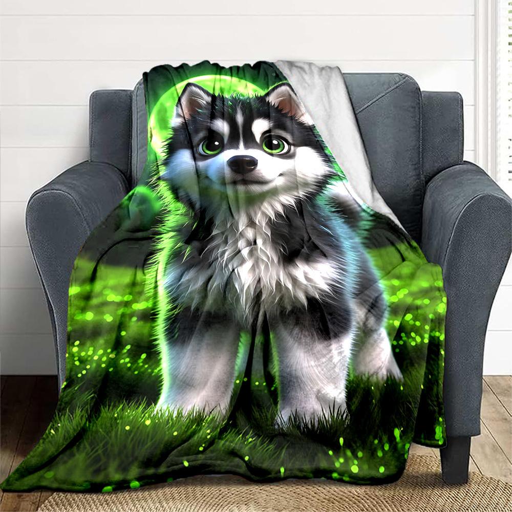 

1pc Glowing Puppy Blanket - Lightweight Flannel Fleece with Digital Printing, Soft Warm for Sofa, Travel, Camping, Office yy251018292 75x90cm