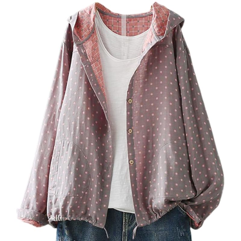 

[Niman Bai] gauze hoodie ladies long sleeve double fabric hoodie dot tops Yuru room wear everyday wear mother s day pink m 5S-N01-PKM