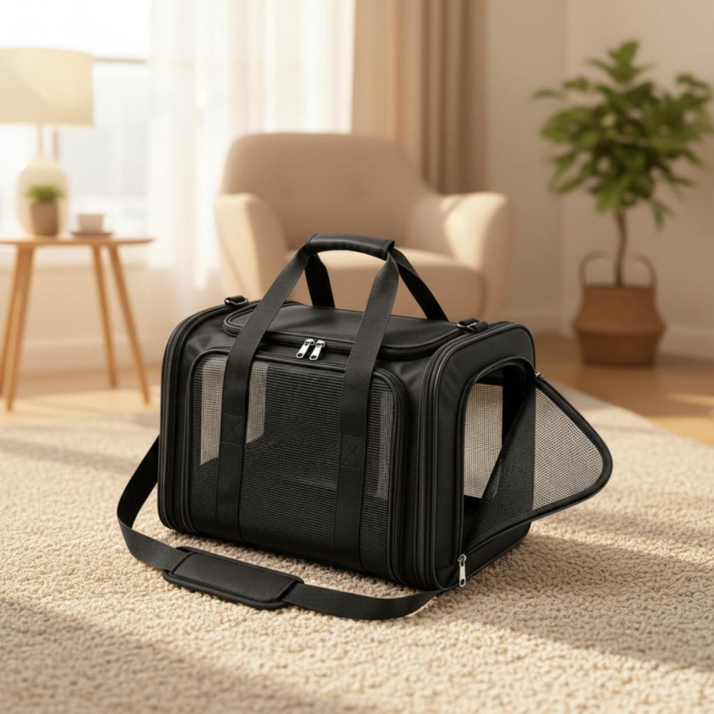Pet Carrier Bag Breathable with Mesh Panels Collapsible Lightweight