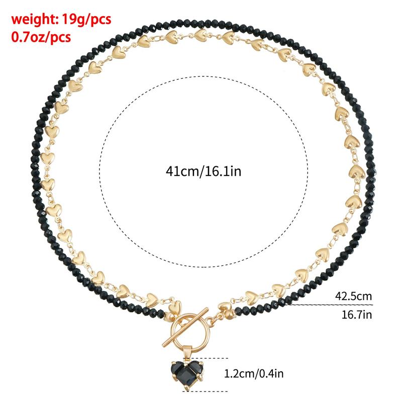 Collana Pendente a Forma di Cuore con Catena di Cristalli Geometrici Neri Vintage per Donna Moda Stile Boho Gioielli con Cristalli di Zircone Regali