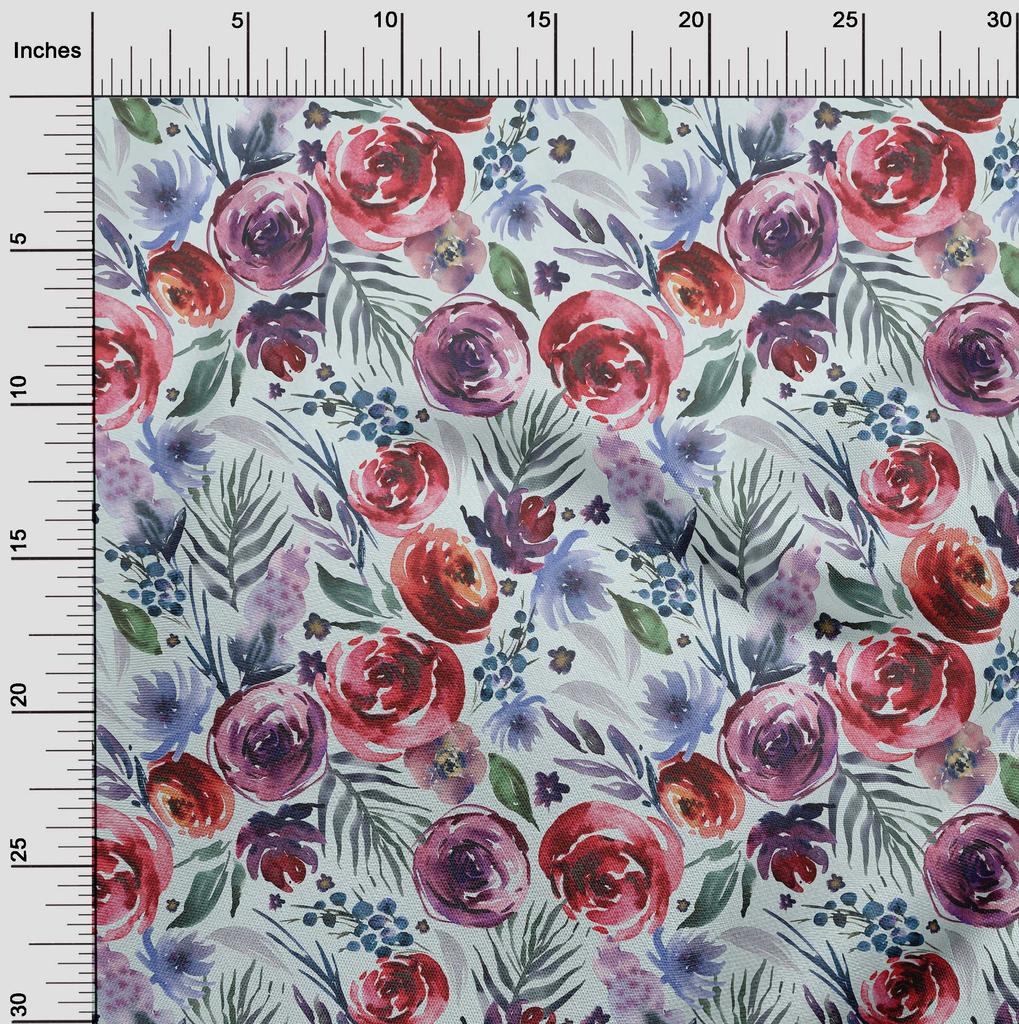 oneOone Baumwolle Flex Mittelblau Stoff Blumen Kleidermaterial Stoffdruckstoff Meterware 40 Zoll