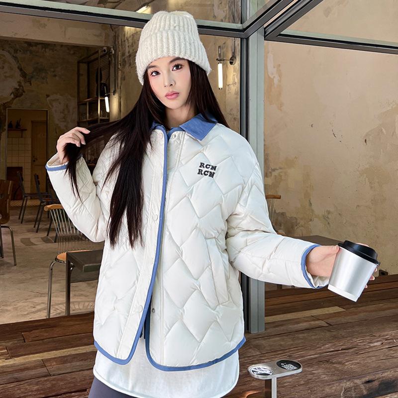 Winter New Versatile Cotton-padded Clothes Fashionable Loose Cotton-padded Jackets Lapel Women's Rhombus Jacket