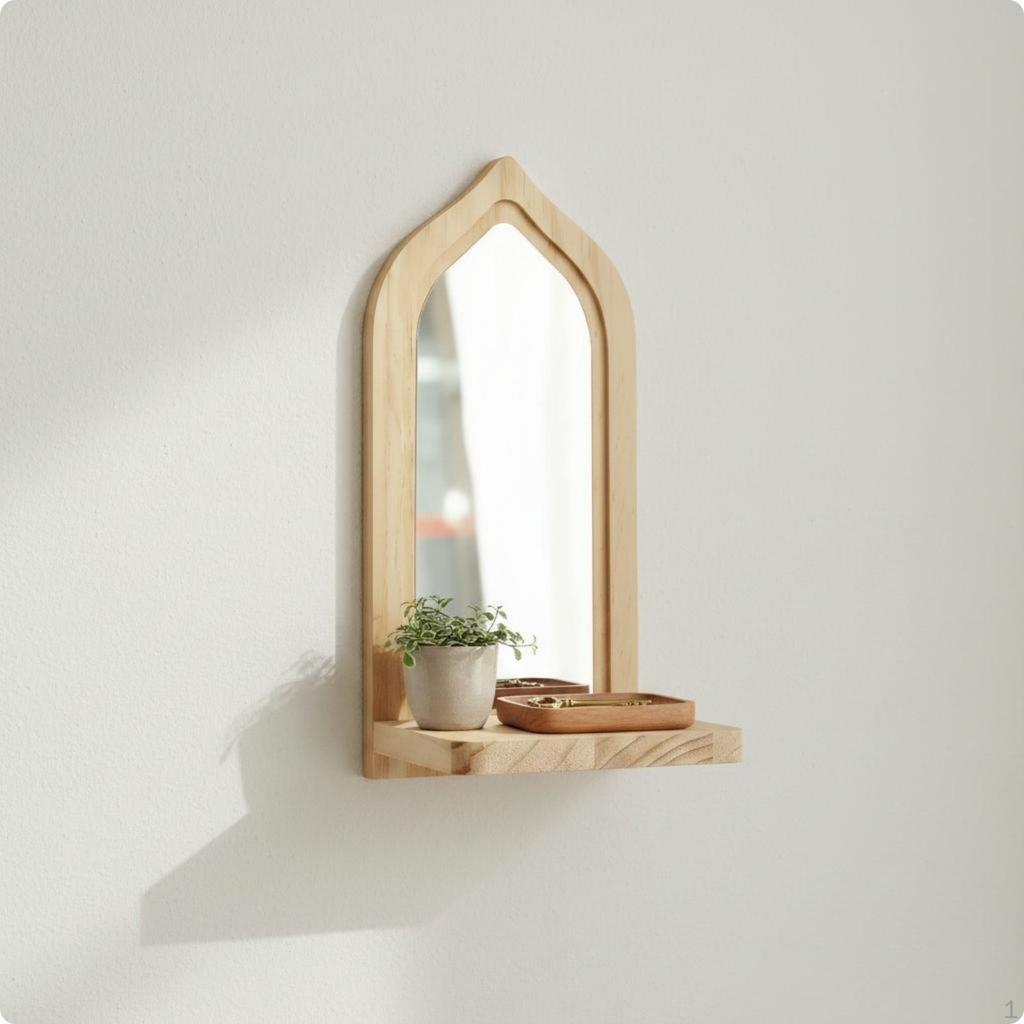 Holz Wandspiegel Regal Holzrahmen Bogenförmig Vielseitig Wohnkultur für Schlafzimmer, Wohn