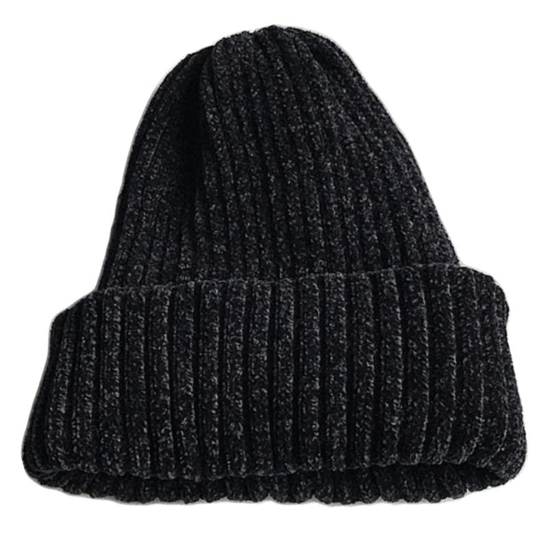Klassische Damen Chenille Samt Wintermütze Retro Beanie Mütze Vintage Gerippt Gestrickt Fischer Hip Hop Einfarbig Sturmhaube