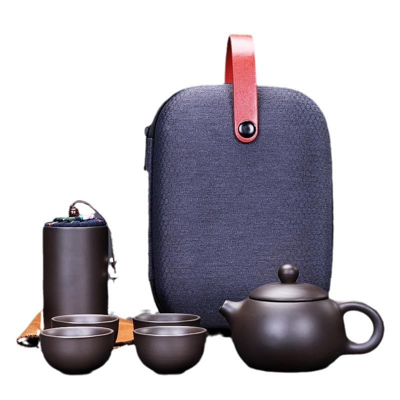 Purple sand express cup tea set, one pot of four cups with gifts, portable travel tea set