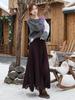 Fei Yuan Elegant Pleated Wool Plaid Skirt - Women's Autumn/Winter Midi in Versatile Solid Color