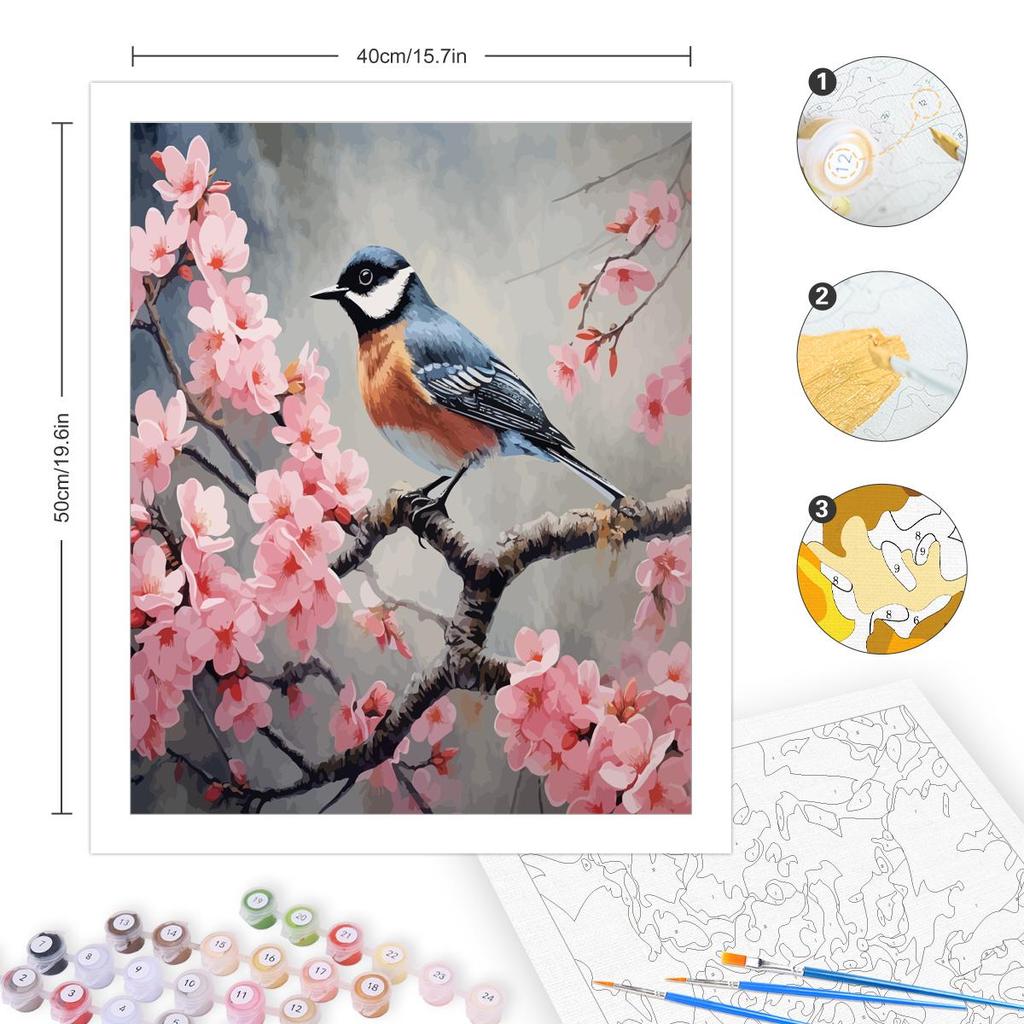 Frame Diy Painting By Numbers For Adults Kits Bird And Flowers Handpainted Acrylic Paint With Numbers For Home Decors 40x50cm