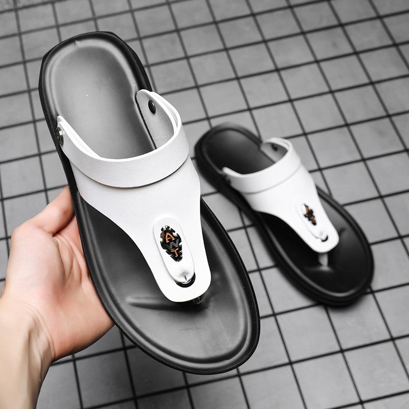 2025 New Summer Men's Sandals Korean Version of Trendy Personalized Flip-flops Men's Outdoor Leather Cool Slippers Outer Wear