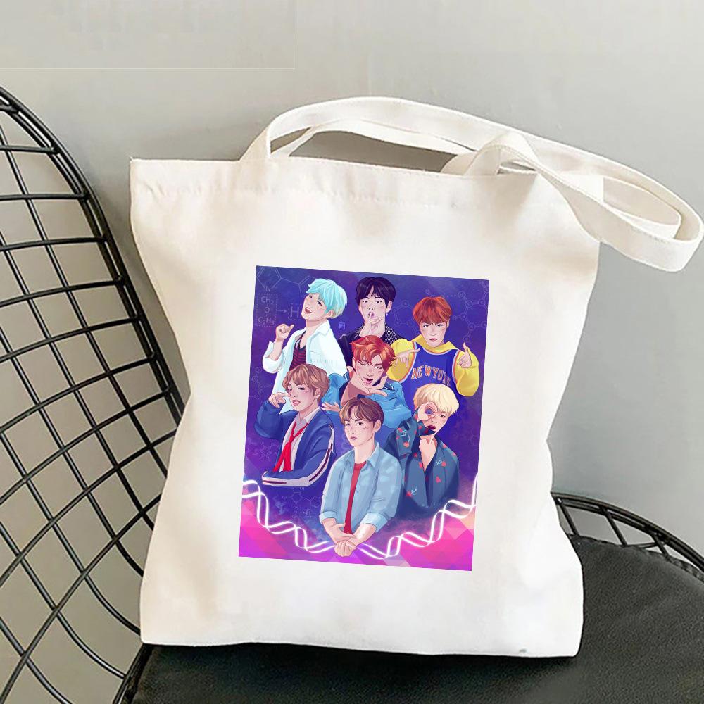 Korean Style Letter Print Canvas Tote Bag for Women Men Fashionable Shoulder Handbag Trendy Daily Shopping Bag