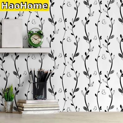 Black Floral Peel and Stick Wallpaper Black Vine Butterfly Self-Adhesive Wallpaper Removable Modern Stick and Peel Contact Paper