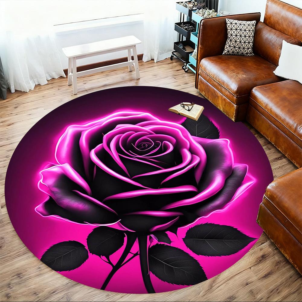 1pc rose flower Round Chair mat Area Rug - Non-Slip, Floor Mat for Office, Bedroom, and Indoor Decor -1002170