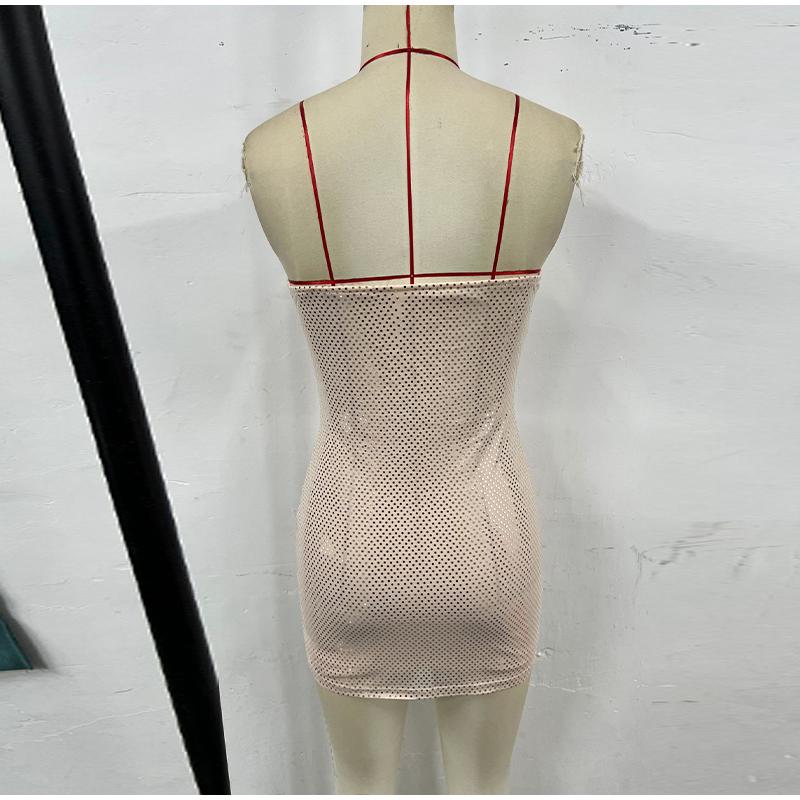 Women's Nightclub Style Punching Mesh See-through Sexy Fishbone Tube Top Dress