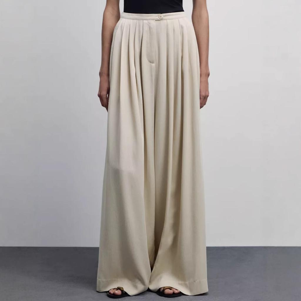 Women's Fashion Casual Wide-Leg Long Pants with Pleats and Draped Casual Floor-Length Pants