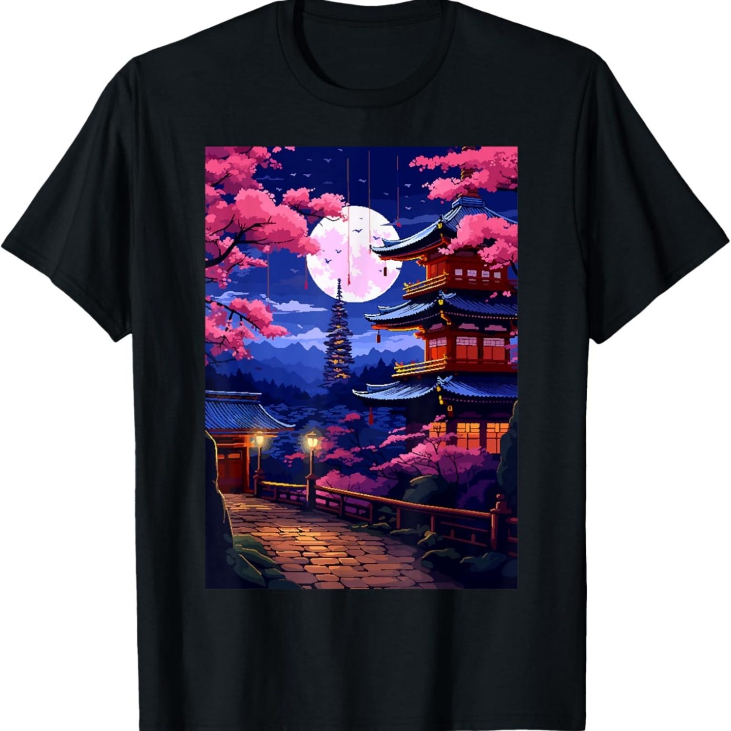 Zen  Garden Cherry Blossom Pixel Art Retro T-Shirt S чёрный