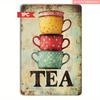 Vintage Tea Cups Metal Sign X Retro Stack Teacup Iron Plaque Farmhouse Kitchen Wall Art Decor with Yellow Red TEA Lettering