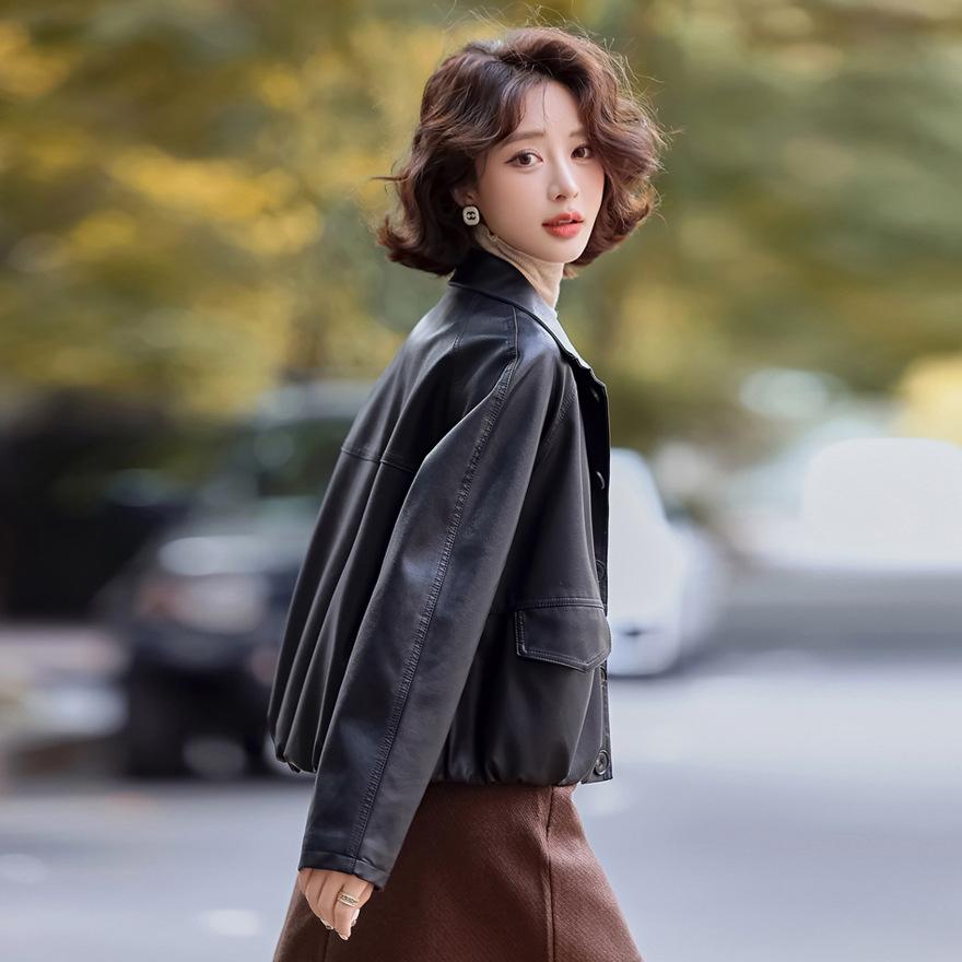 Leather jacket women's short spring new small design casual jacket top