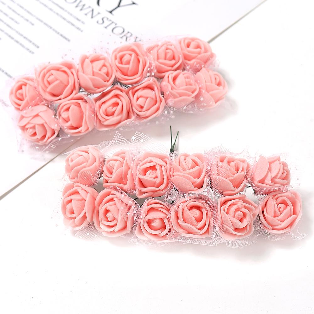 12/36/60Pcs Rose Artificial Flowers Bouquet Foam Fake Flowers Wedding Decoration for Home Room Decor DIY Craft Gifts Accessory