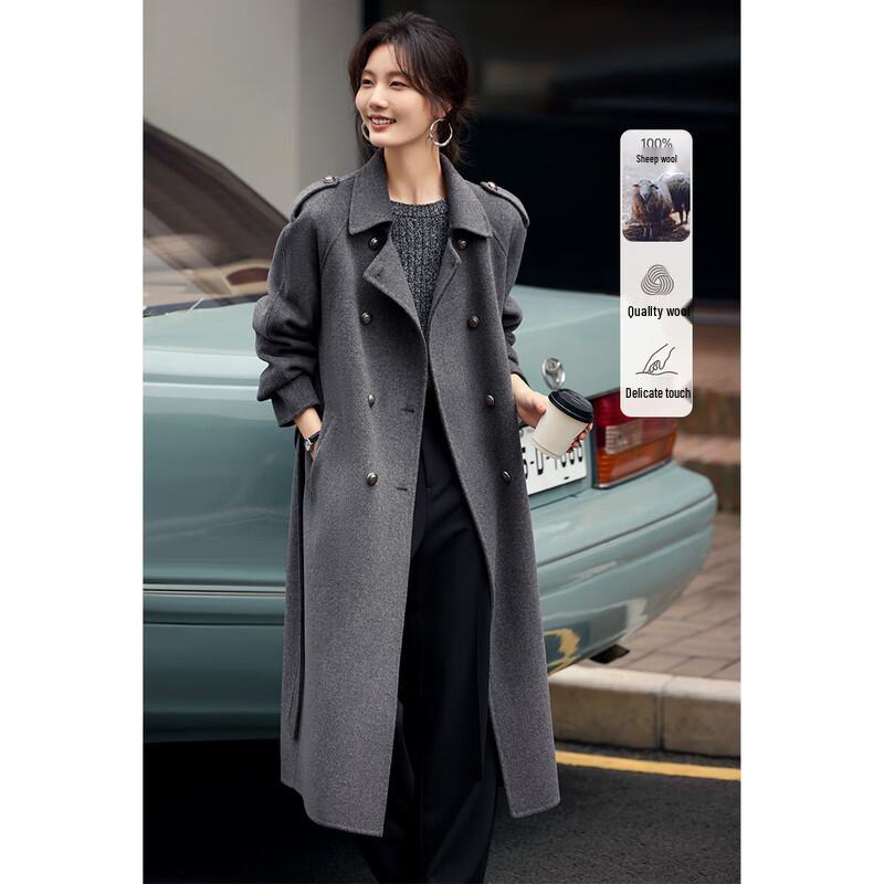 

XWI Women s 100% Wool Double-Breasted Trench Coat S