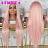AIMEYA Light Pink Long Straight Wig Synthetic Hair Pink Lace Front Wigs Heat Resistant  Wig Silky Straight Pink Hair