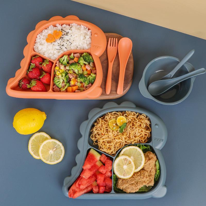 Adorable Dinosaur Children's Dining Set: Durable Plate, Spoon, Fork, and Bowl