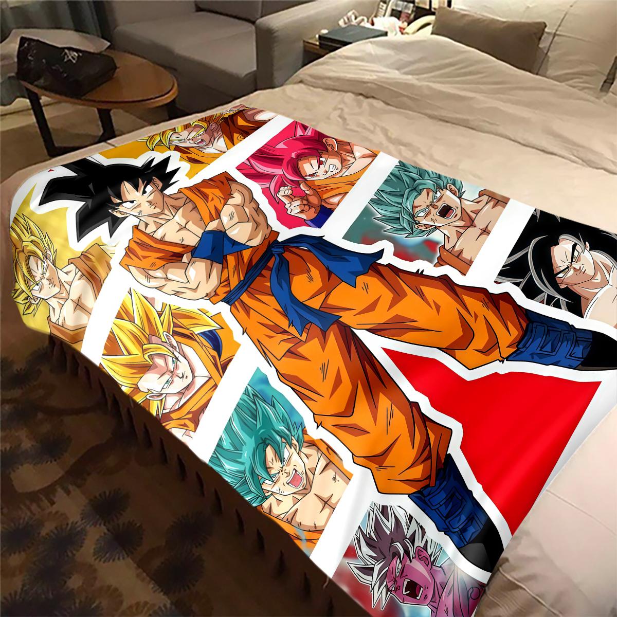 

1 шт. Плед із фланелі з принтом Son Goku, Високоякісний, Для всіх сезонів, Декор для дому, Тепло та затишок, Ідеальний для різдвяних подарунків 80cm x 120cm