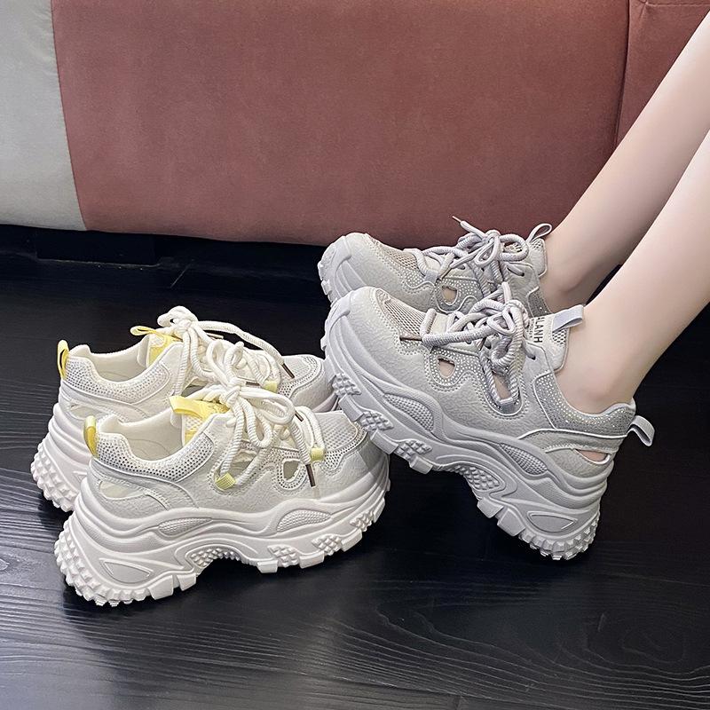 2025 summer new fashion casual shoes versatile dad shoes women's shoes trendy and lightweight thick-soled single-net through-net sports shoes