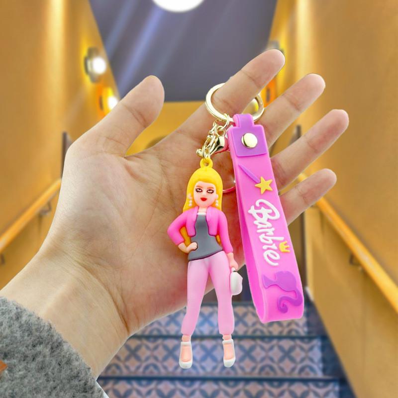 Charming Barbie Princess Rubber Keychain Cute Trendy Doll Key Accessory