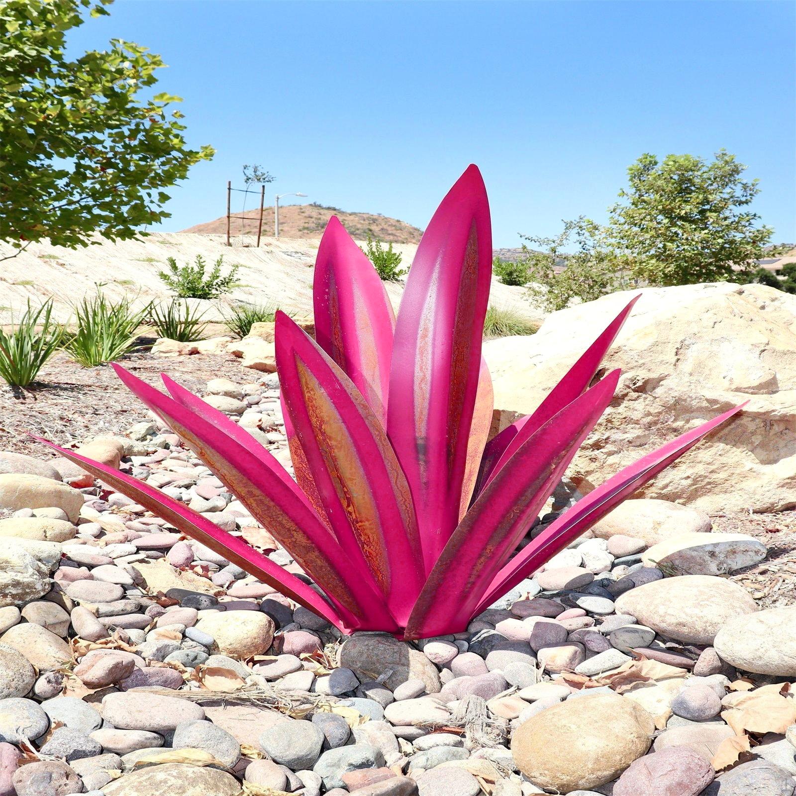 

Rustic Sculpture, DIY Metal Agave , Garden Yard Statue Home Decor, Figurines, Stake Pink 27cm