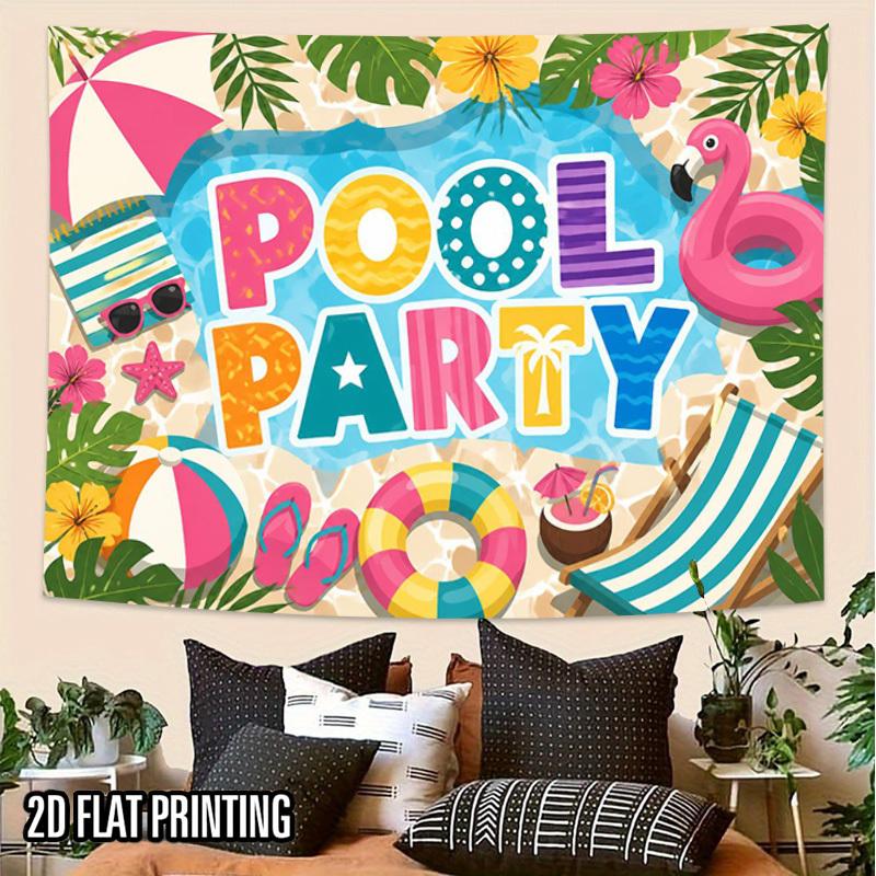 2D Flat, 2D Flat Print 1pc Tapestry Pool Party Theme Colorful Wall Hanging Create Summer Fun Atmosphere Decor Ideal Interior Decor for Bedrooms, Livin