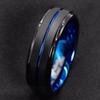 8 mm Breite Herren Titanstahl Gerillter Ring Europäischer & Amerikanischer Stil Mehrtonig Blau Schmuck Trendige Herren Accessoires 2024