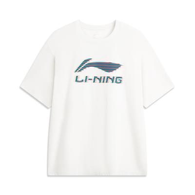 Li Ning Sports Trend Series Casual Minimalist Letter Loose Round Neck Pullover Short Sleeve T-Shirt Men Tops Off-White Pattern AHSV495-5