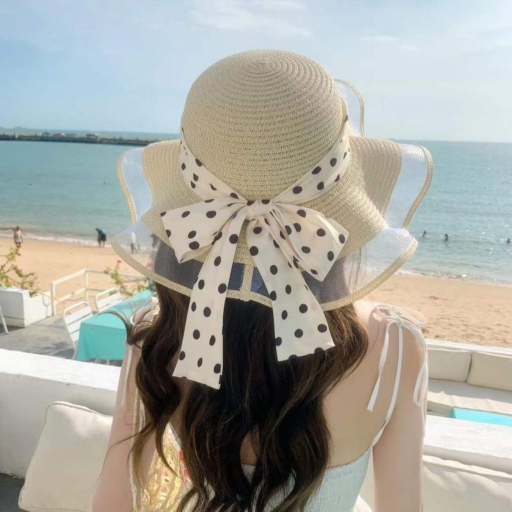 Summer French Big Brim Sun Hat Women's Fashion Ins Seaside Sun Protection Straw Hat Pastoral Pearl Face Small Sun Hat