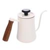 600ML Coffee Brewing Pot 304 Stainless Steel Water Pot with Temperature Meter Wood Handle   Spout