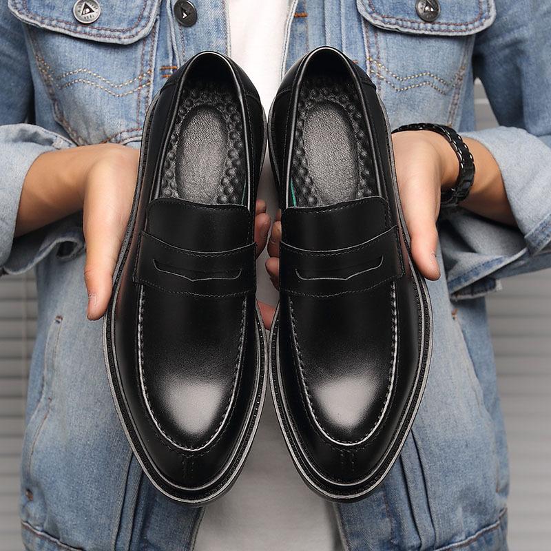 

Весенние повседневные мужские туфли с острыми носами и стопой, кожаные туфли с одной педалью, ленивые туфли, цельная модель 9715-C 44 чёрный