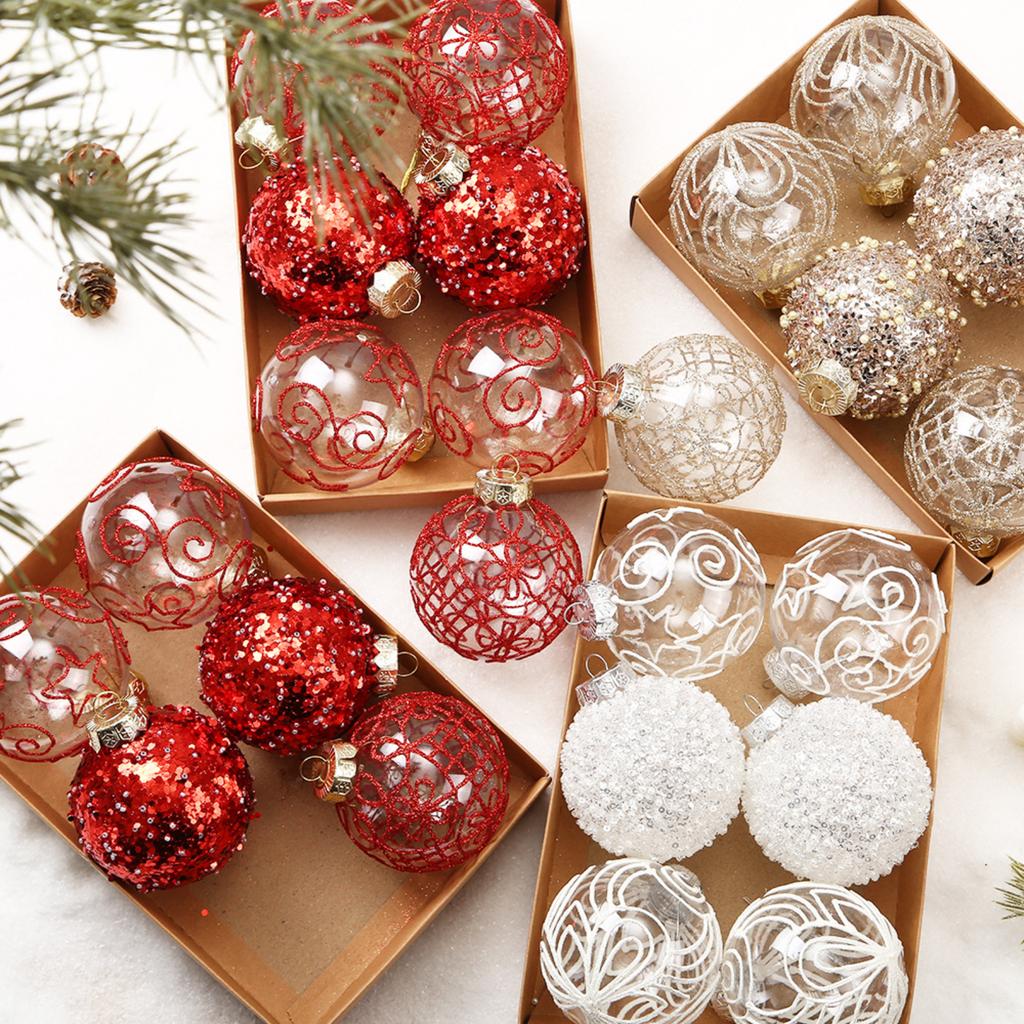 8cm/6PCS Premium Transparent Painted Christmas Balls Set - Handcrafted Ornaments For Elegant Holiday Decor