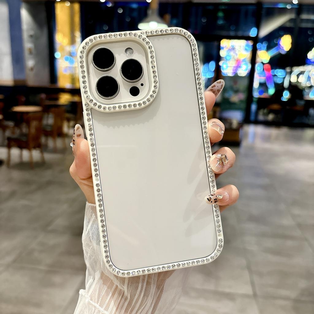 Elegant Phone Cases for iPhone 11 12 13 14 15 16 Gen 13 14 15 Pro 14 15 16 Pro Max Rhinestone-Embellished Frame Phone Case