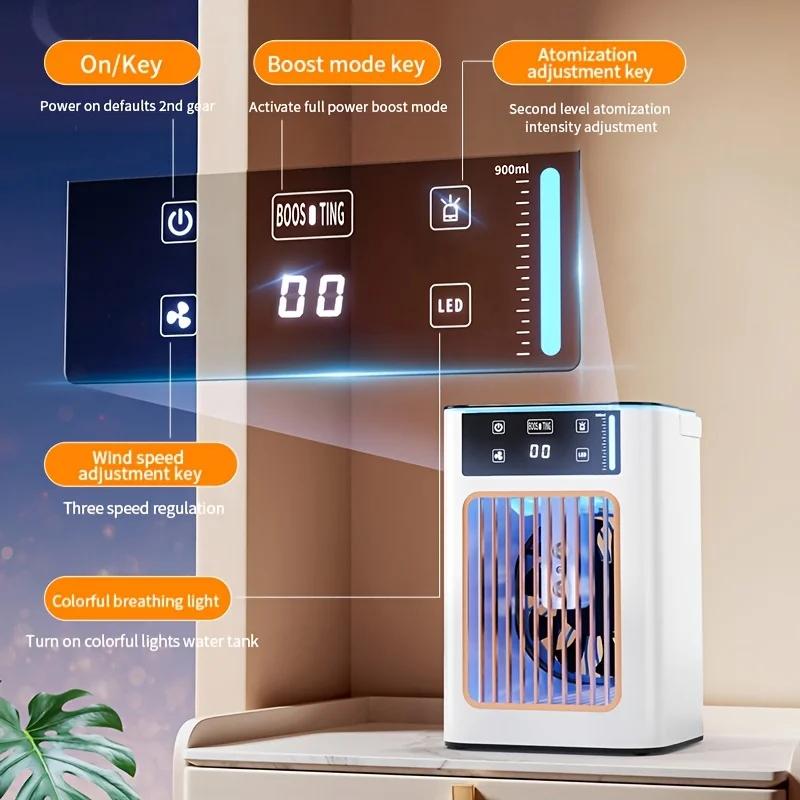 Mini Desktop Humidifying Air Conditioner Fan Usb Rechargeable Portable Desktop Mist Spray Cooling Fan for Home, Dorm, or Office