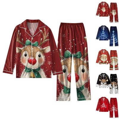Completo da Donna Stampato a 2 Pezzi Top a Maniche Lunghe con Bottoni Pantaloni a Gamba Larga Set Completo Pigiama Tuta Casual da Casa