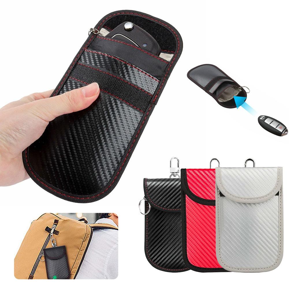 Carbon Fiber Blocking Car Key Bag Anti-Theft Signal Magnetic Case, Shielding Anti-Scan Key Protector Holder 1PCS B0Q4