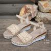 Fashion Sandals Women Braided Knot Button Ankle Strap Wedge Sandals Linen Wedge Summer Elegant Heel Platform Women's Shoes