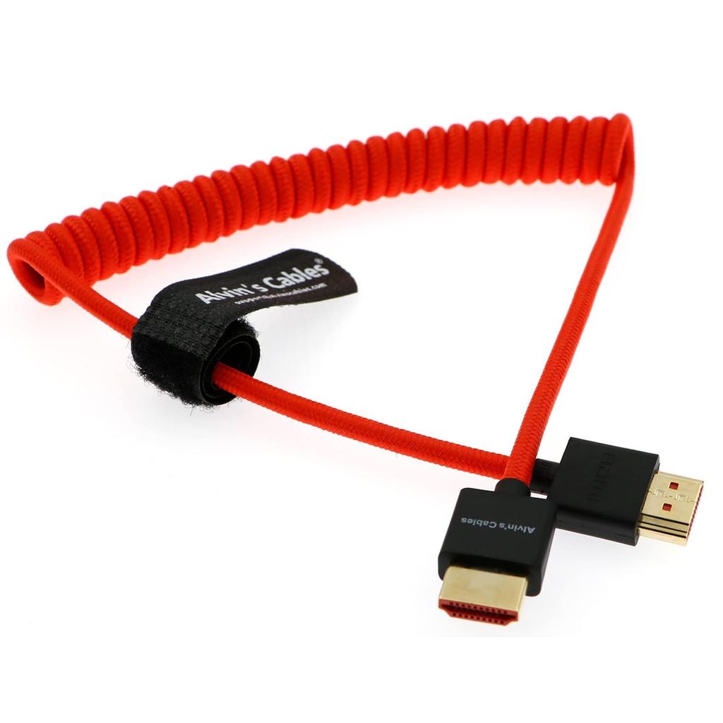 Alvin's Cables 8K 2.1 Full HDMI Braided Coiled Cable for Atomos Ninja-V, 4K-60P, Z-CAM, Canon-C70, Sony A7S3, A9, A74 (18-28 inches)